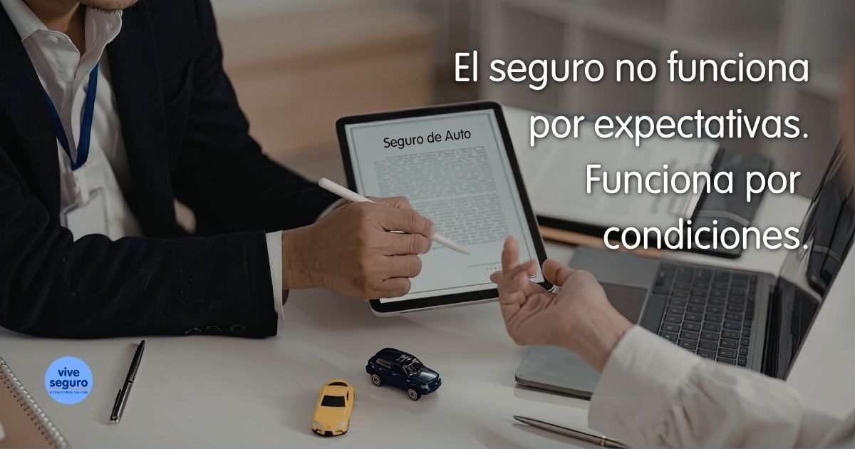 Persona revisando póliza de seguro de auto para entender cobertura, condiciones y exclusiones antes de un siniestro